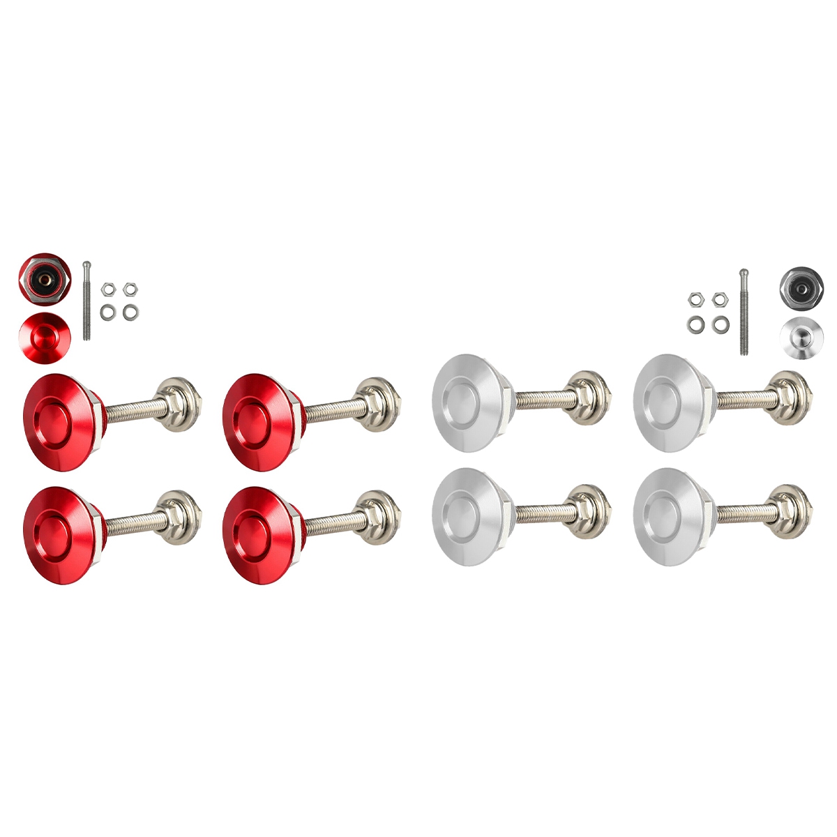 FORIDE 2 Set Quick Release Push Hood Latch Button Car Pin Bonnet Lock Bumper Clip Latches Silver & Red