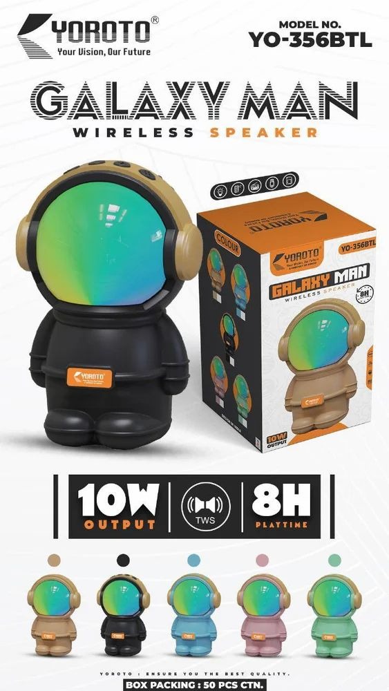 Yoroto Yo-356BT Galaxy Man Wireless Bluetooth Cute Astronaut Mini Speaker Active TWS Stereo Bass LED Light BT Music Box Toy Gift Speaker for Children