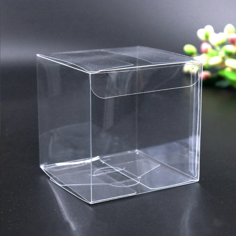 10PCS Gift Square Candy Gift Box PVC Clear Gift Packaging Boxs Wheel Dustproof Protection Showcase Organizer Stand Christmas Wedding Favor Party Decor