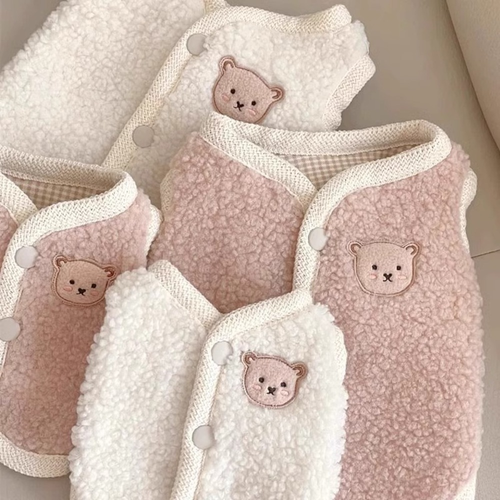 New Cute Bear Plush Dog Vest Warm Soft Cat Sweatshirt Winter Pet Clothes Pink White Sweater Coat Set for Small Medium Dogs