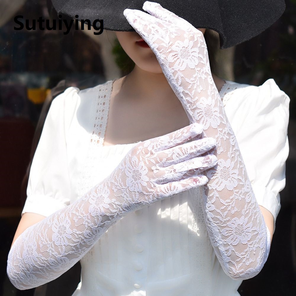 Sutuiying Summer Sunscreen Anti UV Flower Fashion Party Lace Gloves Long Mittens Women's Gloves Arm Warmers