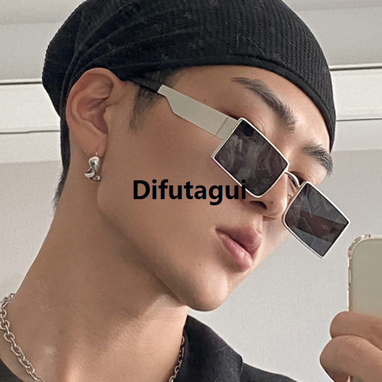 Difutagui Original [ New ] Large Square Frame Sunglasses 2021 Hong Kong Style New Fashion Vintage Sunglasses TikTok Hip Hop Disco Sun Glasses