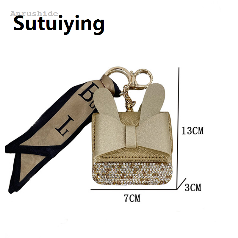 Sutuiying Sales promotion Anrushide Fashion inlaid rabbit ears mini bag PU headphone bag For Airpods 2025 New 4 Pro 2 3 2and1Case universal Portable coin purse with keychain