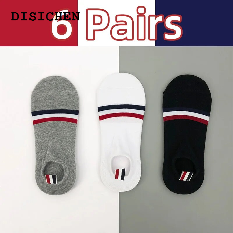 DISICHEN Fifty percent discount TB Men's Socks Breathable Fashion Luxury Brand Short Casual Summer Cotton Sports Cotton Socks Ankle Harajuku Grey Socks 1/6 Pair