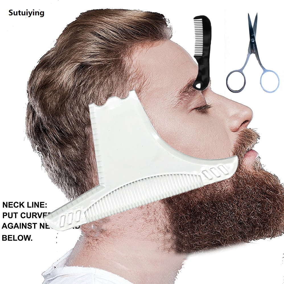 Sutuiying 3Pcs Kit Men's Beard Shaper Tool Beard Shaping Styling Comb Template 2025 New Clippers Beard Comb Scissors Beard Shaping Tool Set