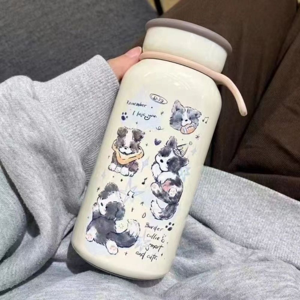 Dustproof Japanese Style Cartoon Animal Water Bottle Large Capacity Leak Proof Cute Cat Thermos Cup Portable Cute Cat Thermos Bottle Camping