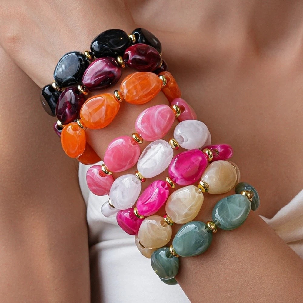 Unique Oval Acrylic Bangle Bohemian Smudging Irregular Wide Bracelet Jewelry Accessories Retro Hand Ring Gift
