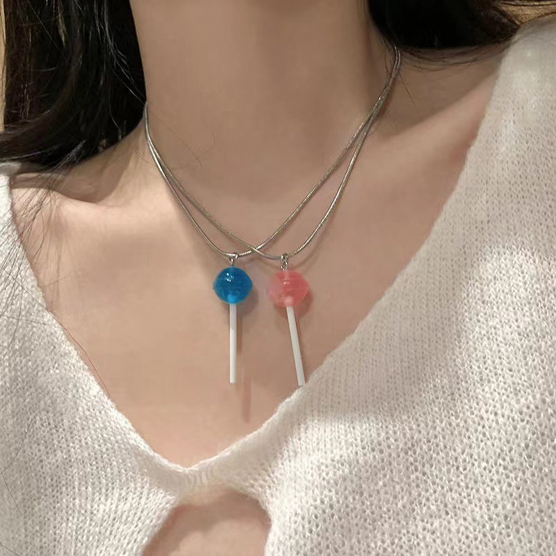 【Quality certifications】Creative Necklace Female Student Cute Candy Color Crystal Pendant Style Clavicle Chain