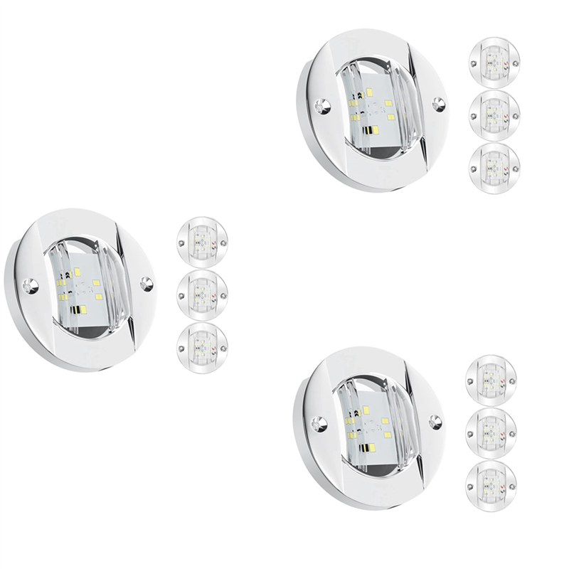 FORIDE 12Pcs Marine Boat Interior Lights,12V LED Boat Deck Courtesy Light 3Inch Round White 6 LED Stern Transom Anchor Light