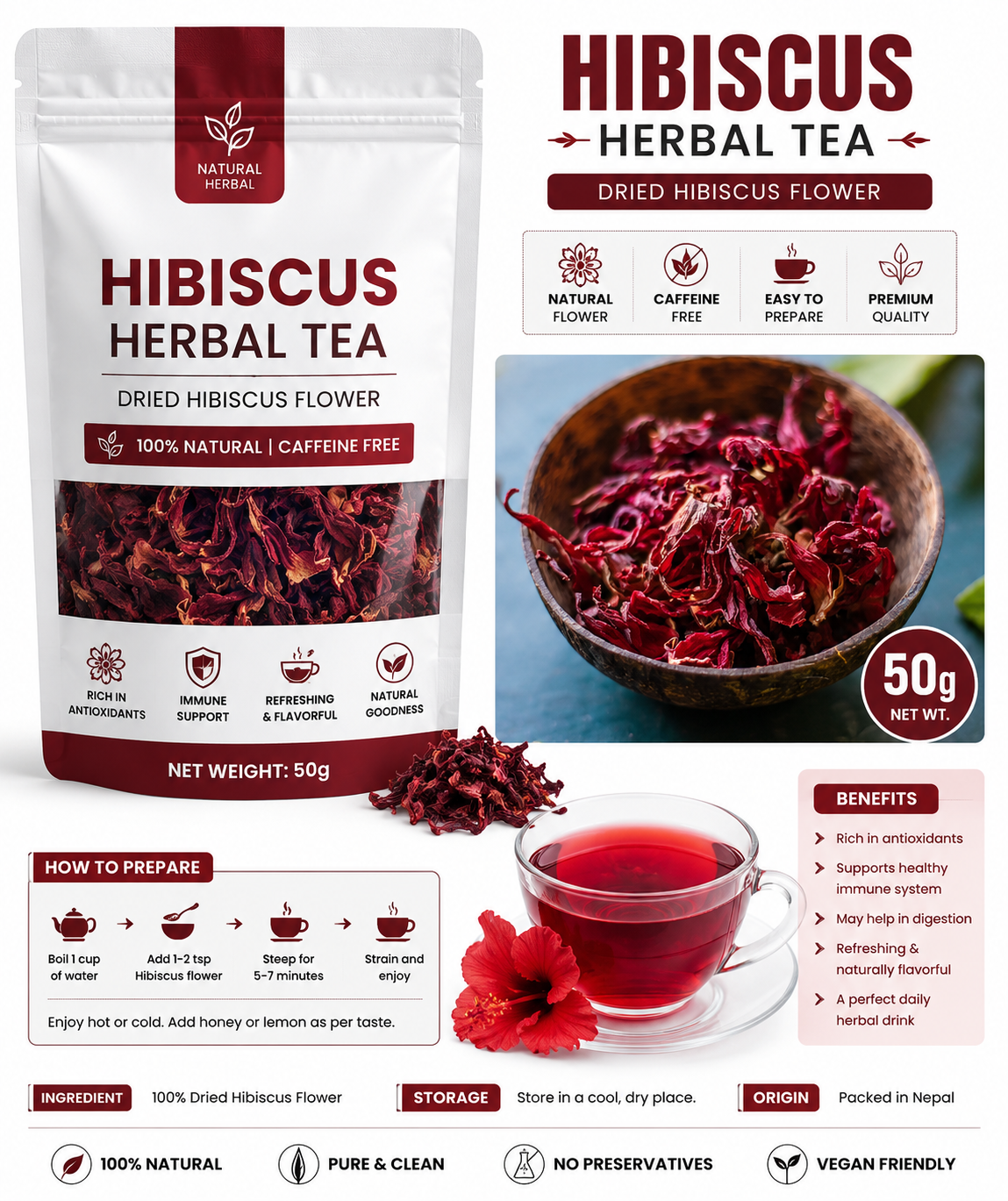 Hibiscus Flower Herbal Tea 50g