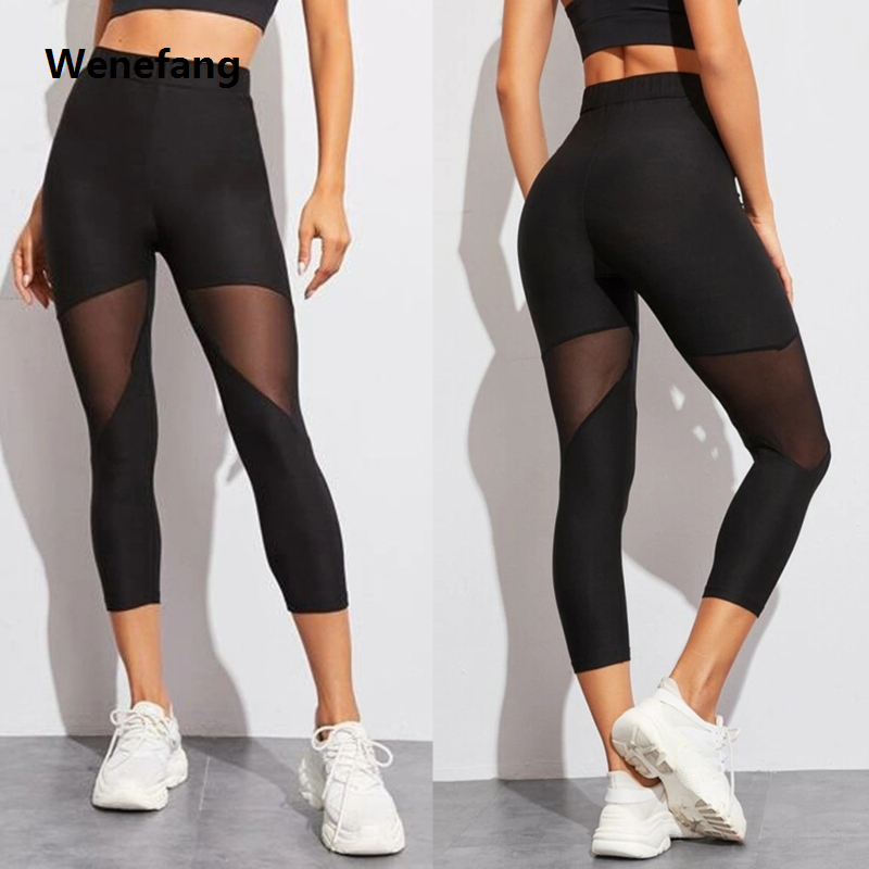 Wenefang 2024 Women Leggings Gothic Insert Mesh Design Trousers Hot Selling Pants Big Size Black Sportswear New Fitness Leggings