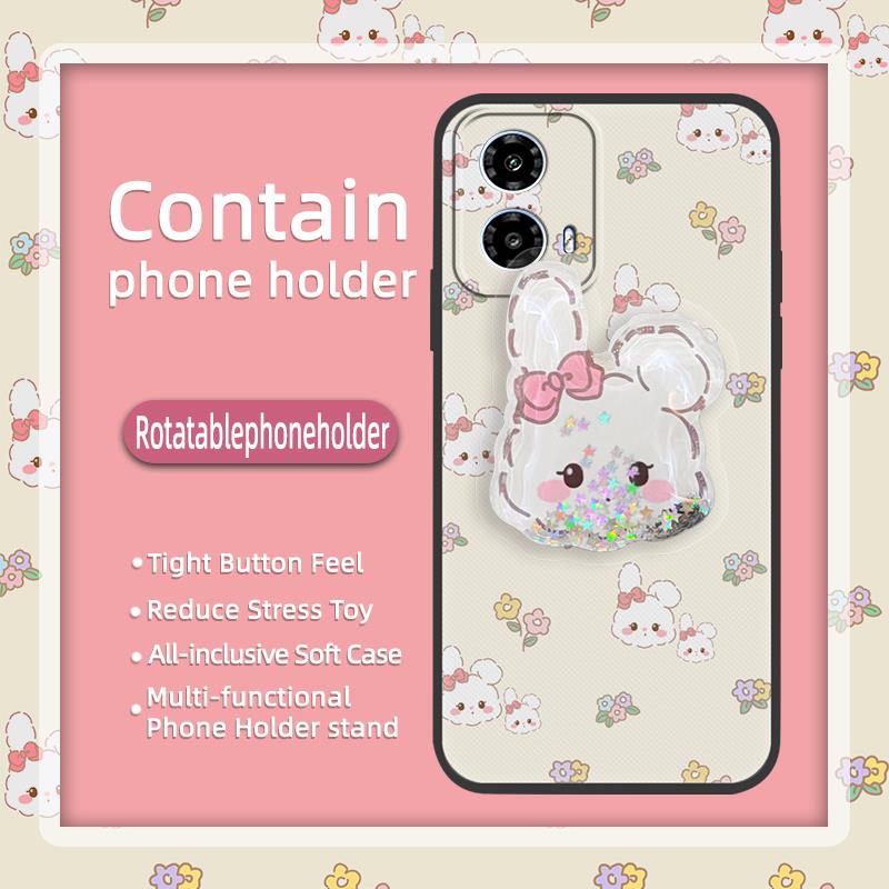 Cartoon Durable Phone Case For MOTO G34 5G protective quicksand phone lens protection Fashion Design Silicone Kickstand