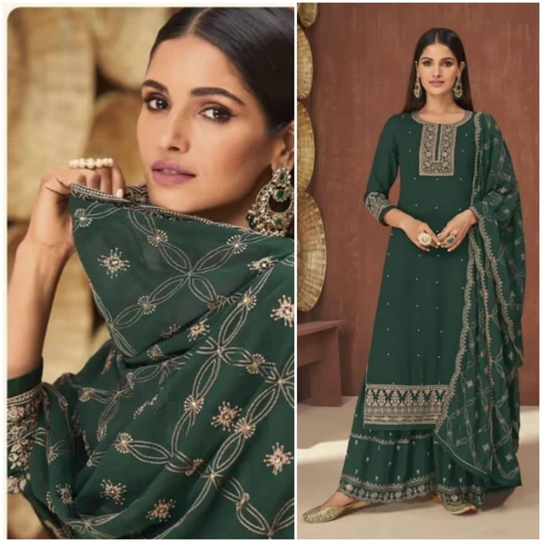 Georgette Semi Stitched Suit For Women All Season Wear Must Have Wardrobe Piece Stylish And Comfortable Green