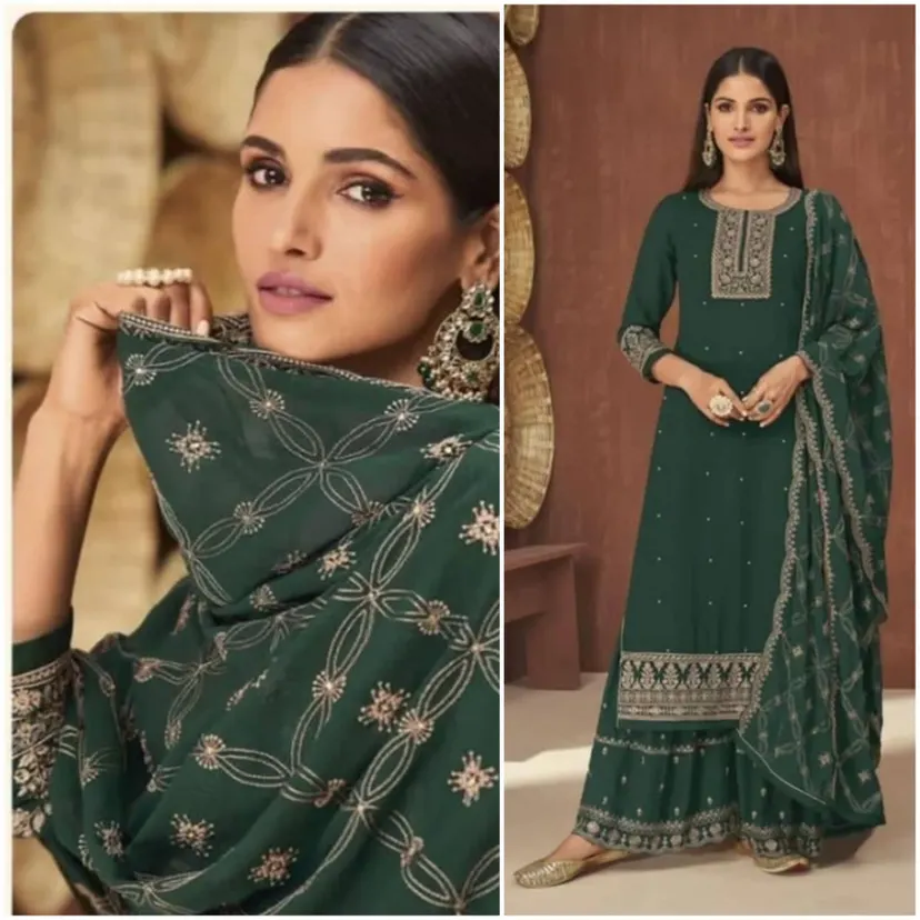 Georgette Semi Stitched Suit For Women All Season Wear Must Have Wardrobe Piece Stylish And Comfortable Green