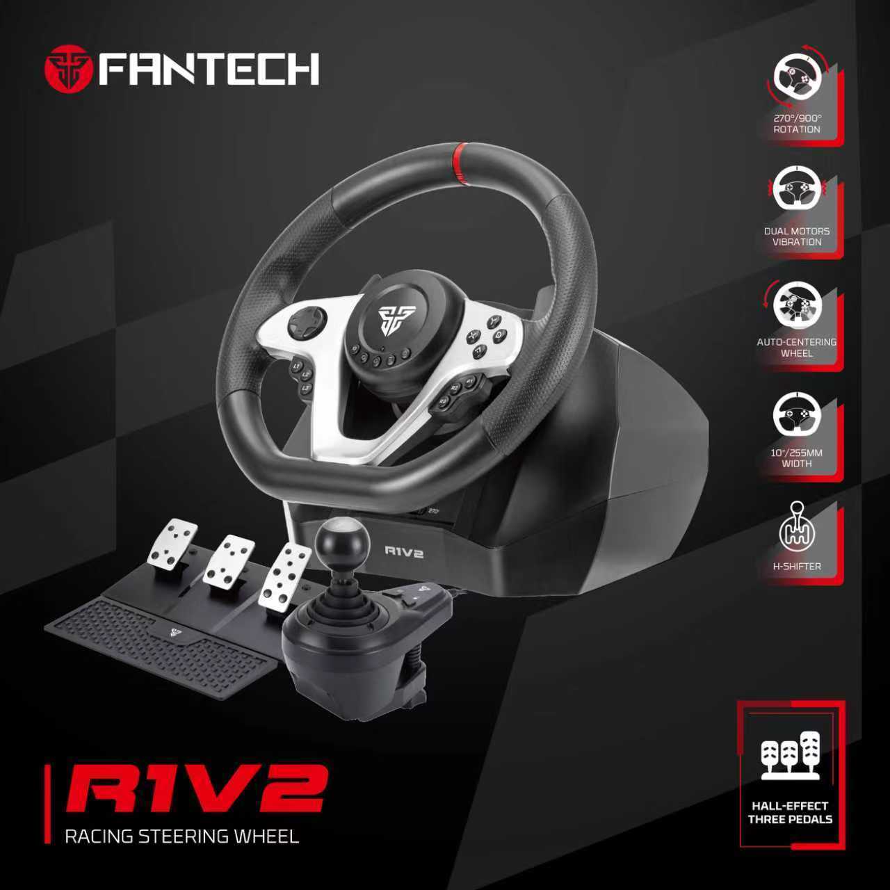Fantech R1V2 Racing Steering Wheel Dual Motor Vibration PC Driving Wheel Set with Clutch and Shifter
