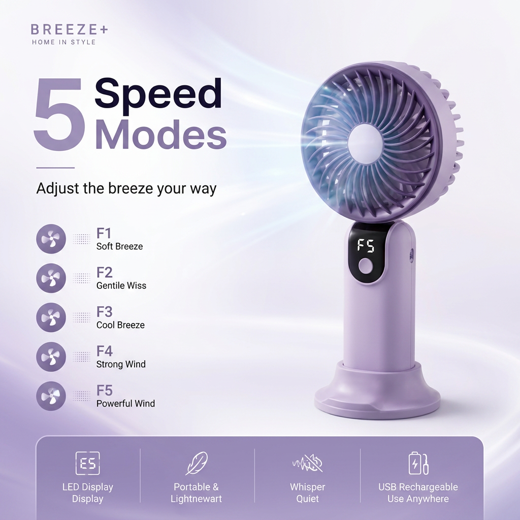 Portable Mini Fan SD-110 | Ultra High-Speed 12000 RPM USB Rechargeable Handheld Fan | 5-Speed Turbo Wind Pocket Fan with Type-C Fast Charging, 500mAh Battery-Operated Small Personal Fan for Travel