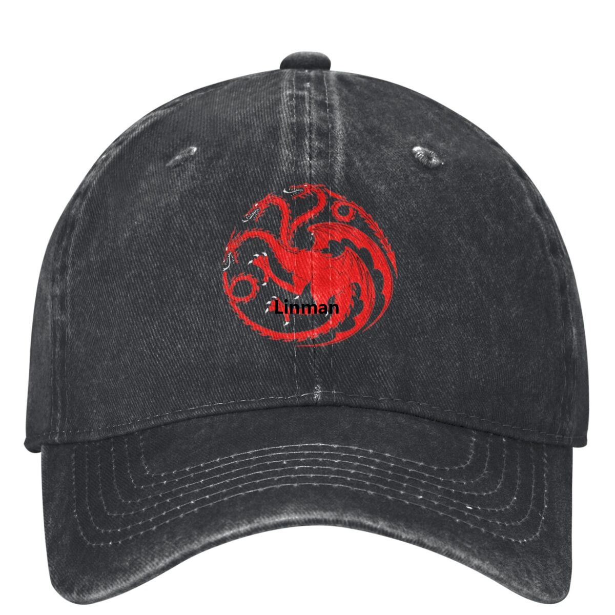 Linman 【New Arrivals】Red Dragon Washed Baseball Cap For Men Women Fashion Portable H-Houses T-Targaryenes Trucker Hat Summer Snapback Hats Popular Logo