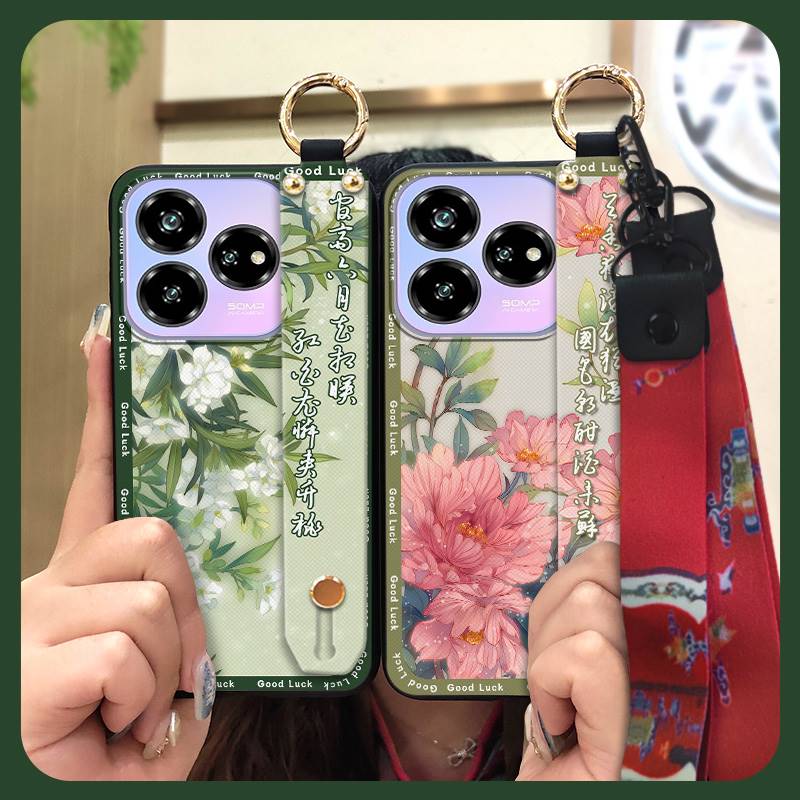 ring Waterproof Phone Case For ZTE Blade V60 Design/Axon 60 Lite Anti-knock Anti-dust old lady fashion Wristband Lanyard