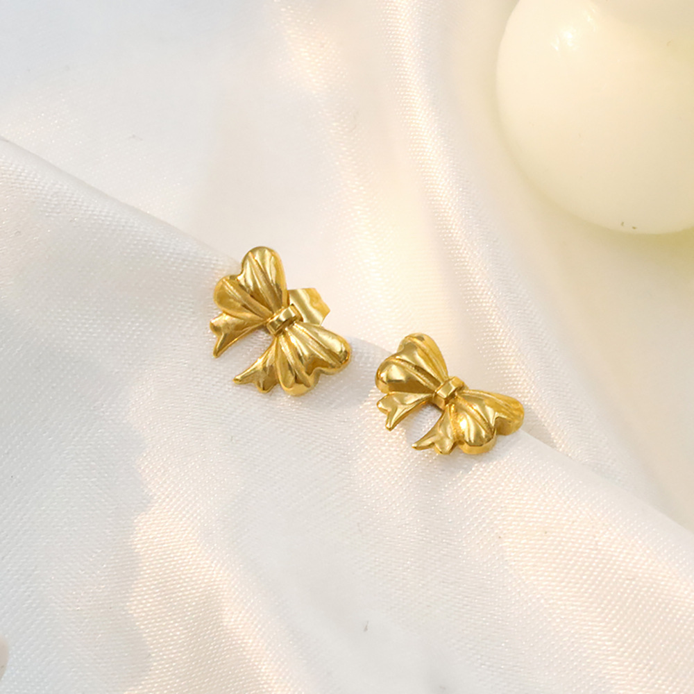 【New Luxury Retro Princess Escape Bow Ear Studs Female Temperament High 18k Small Chanel Style Earrings Don't Fade