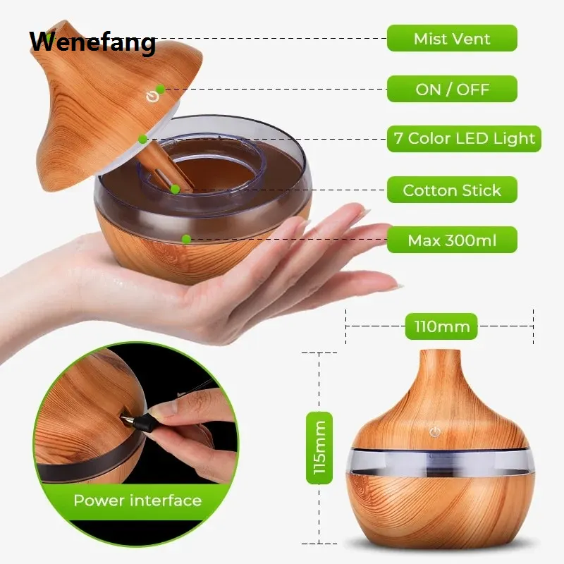 Wenefang 300ml Humidifier Electric Aroma Air Diffuser Wood Ultrasonic Air Humidifier Essential Oil Aromatherapy Cool Mist Maker For Home - image 1