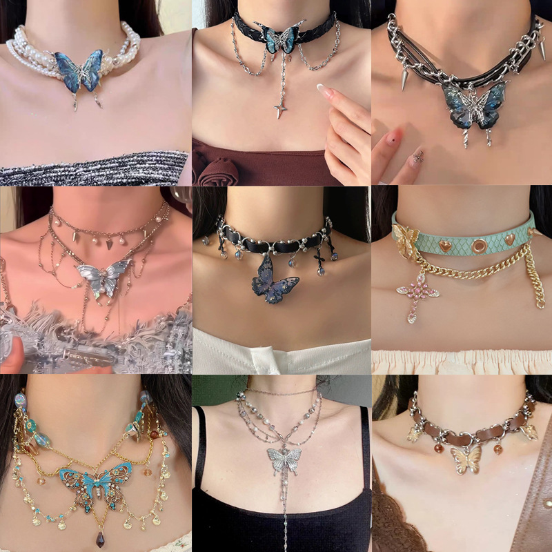 【Mega Cool Spice Butterfly Tassel Women Y2K Industry Necklace Punk Vintage Collar chocker Neckband Accessories