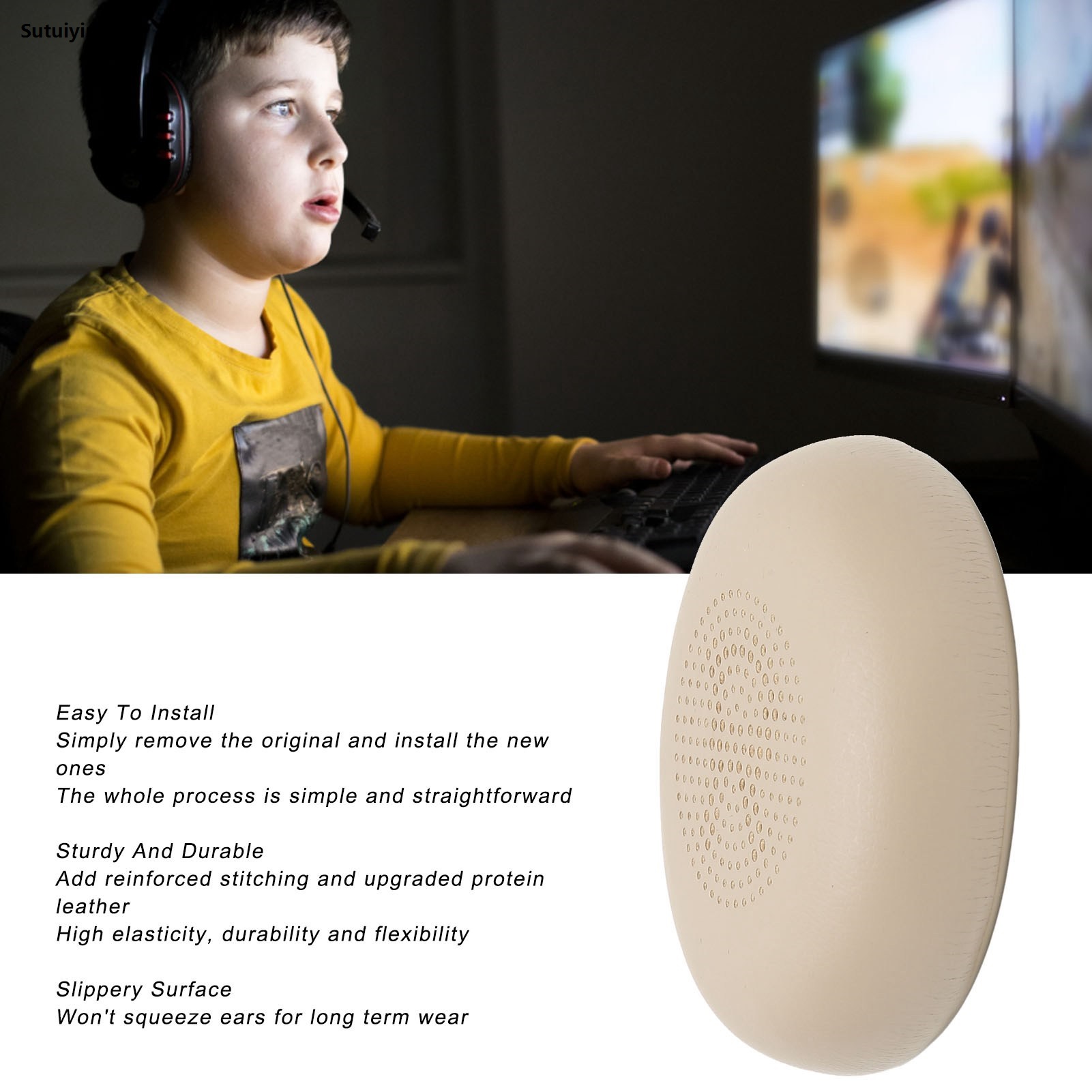 Sutuiying Earphone Ear Cushion Headphone Earpads Professional Protein Leather Replacement Ear Pad Cushions for Jabra ELITE 45h Headphones