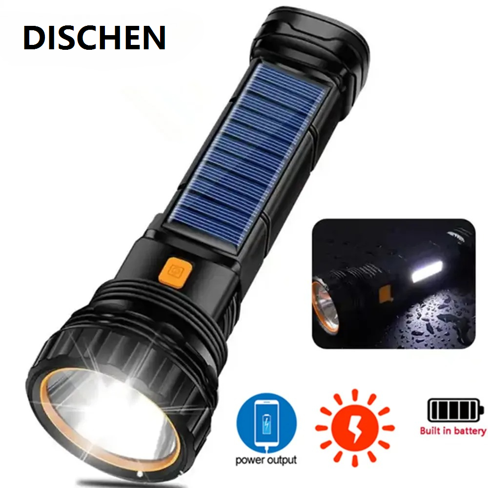 DISCHEN Portable 1PC Multi-function Solar LED Flashlight Outdoor Long Range Torch Emergency Power Bank LED Solar Flashlight olight torch