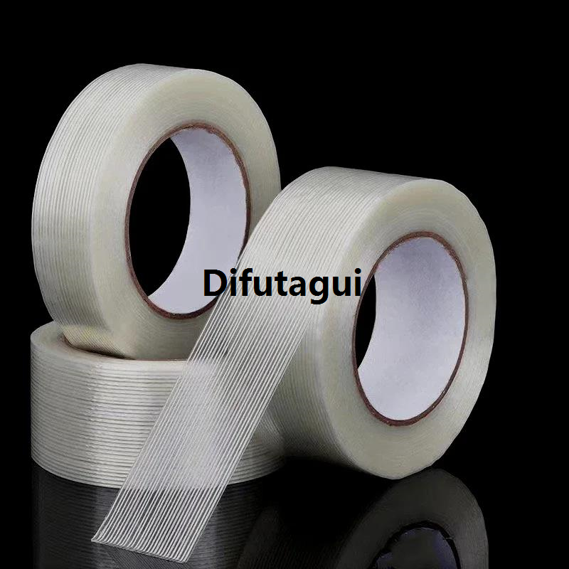 Difutagui 20m*10mm Strong Fiber Tape Filament Transparent Striped Tape Electrical New style Fixed Glass Steel Plate Strapping Model Sealing Tape