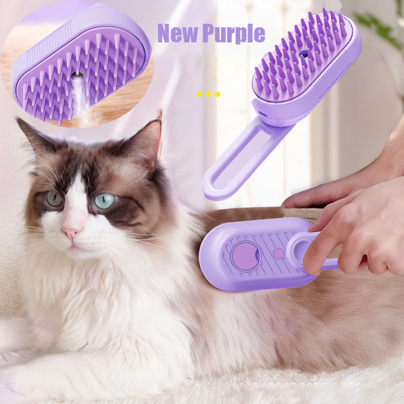 Special Offer New Purple Steamy Dog Brush Electric Spray Cat Hair Brush 3 in1 Dog Steamer Brush for Massage Pet Grooming Removing Loose Hair