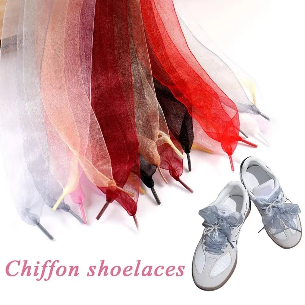 New 4cm Width Chiffon Yarn Shoelaces 120cm Length Sneakers Use Flat Silk Shoelace Shoes Accessories Replacement Laces