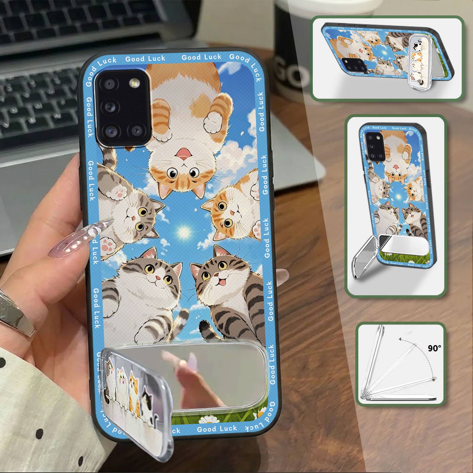 Cloth Patch Kickstand Phone Case For Samsung Galaxy A31/SM-A315 Durable Cute Anti-knock Phone Pouch Shockproof Silicone