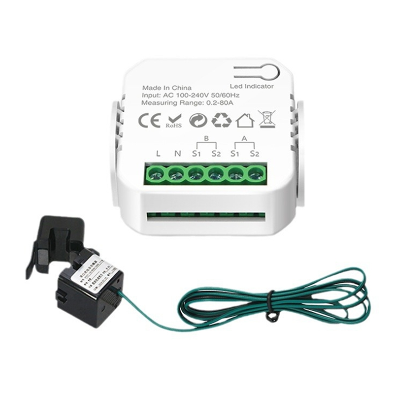 Tuya WiFi Smart Meter Digital Energy Meter 80A Current Transformer Solar PV Power Production Consumption Monitor 1CT