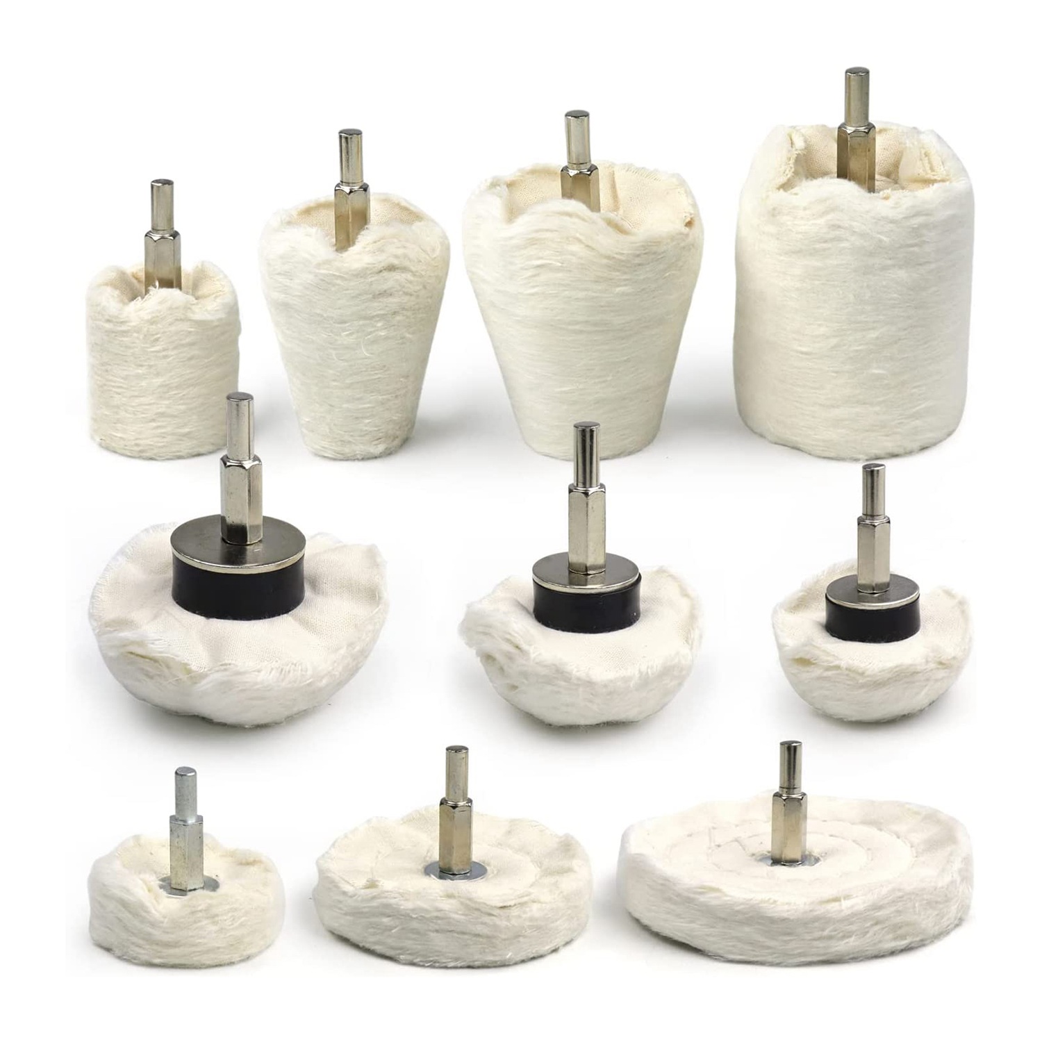 NCANRUI 10 Pcs Drill Bit Polish,Flannel Polish, Hybrid Polishing Kit with Shaft for Auto Wheels Cleaning and Polishing