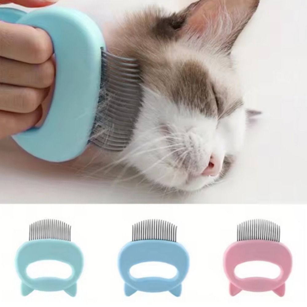 Comfortable Plastic Handle Cat Massage Comb Fine Soft Brush Cat Ear Shape Deshedding Brush Multi-Color Easy Grip Pet Hair Removal Brush Shedding Season