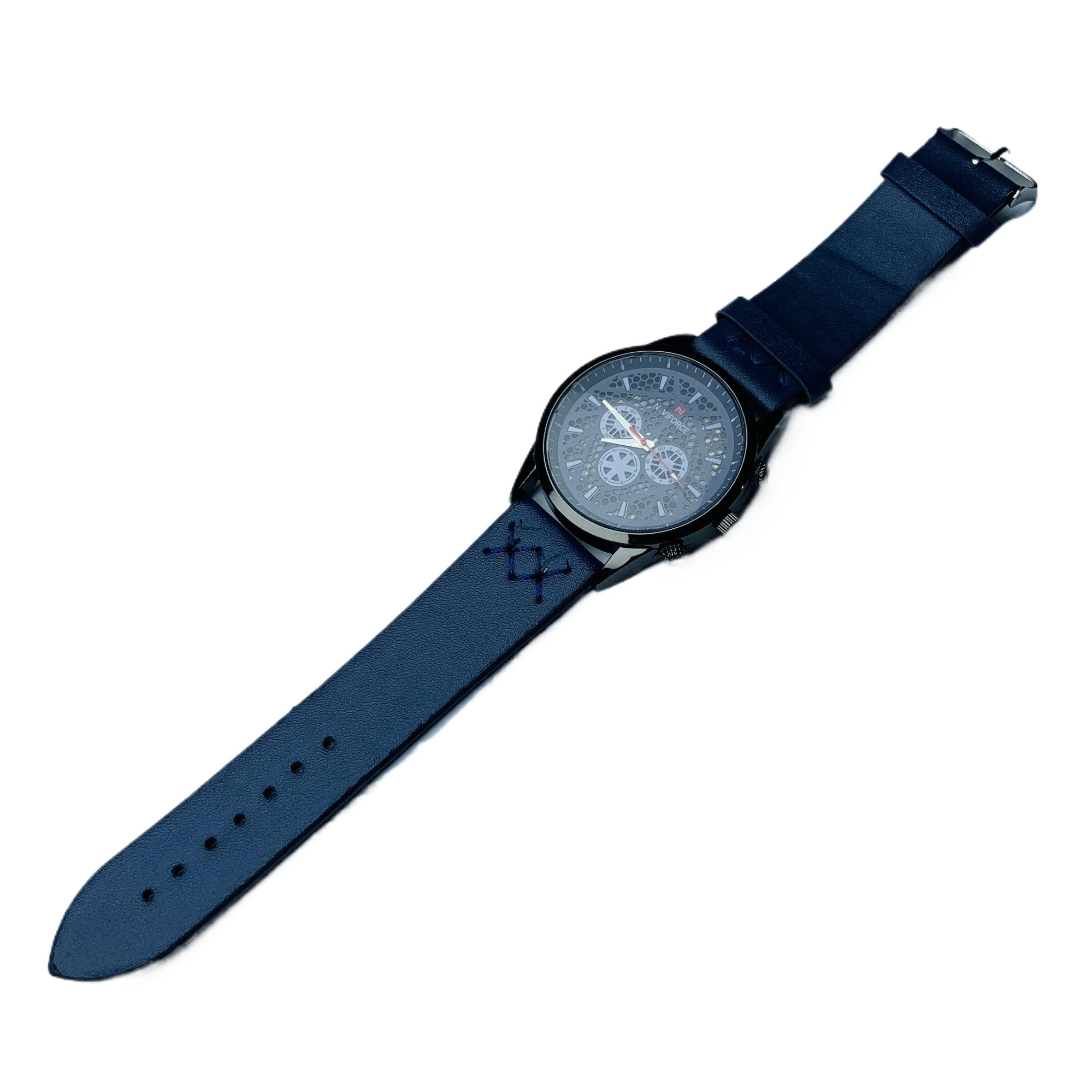 New Round Dial Attractive Design Blue Leather Belt Watch For Women