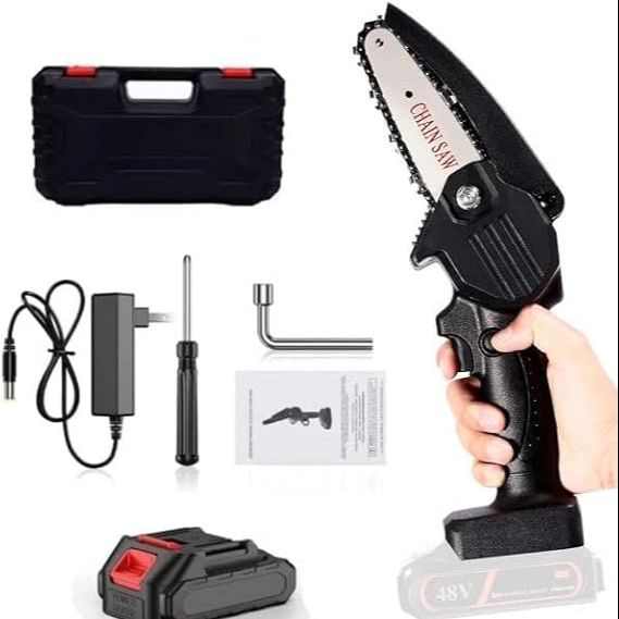 Cordless Handheld 48V Electric Chainsaw 6 Inch Woodworking Chain Saw For Wood Tree Branch Mini Electric Pruning Saws With 2Pcs Battery Pack By DD