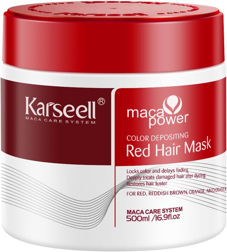 Karseell Maca Power Color Depositing Red Hair Mask - 500ml | Deep Conditioning Color Refresh Treatment for Red & Reddish Brown Hair | Locks Hair Color & Restores Luster