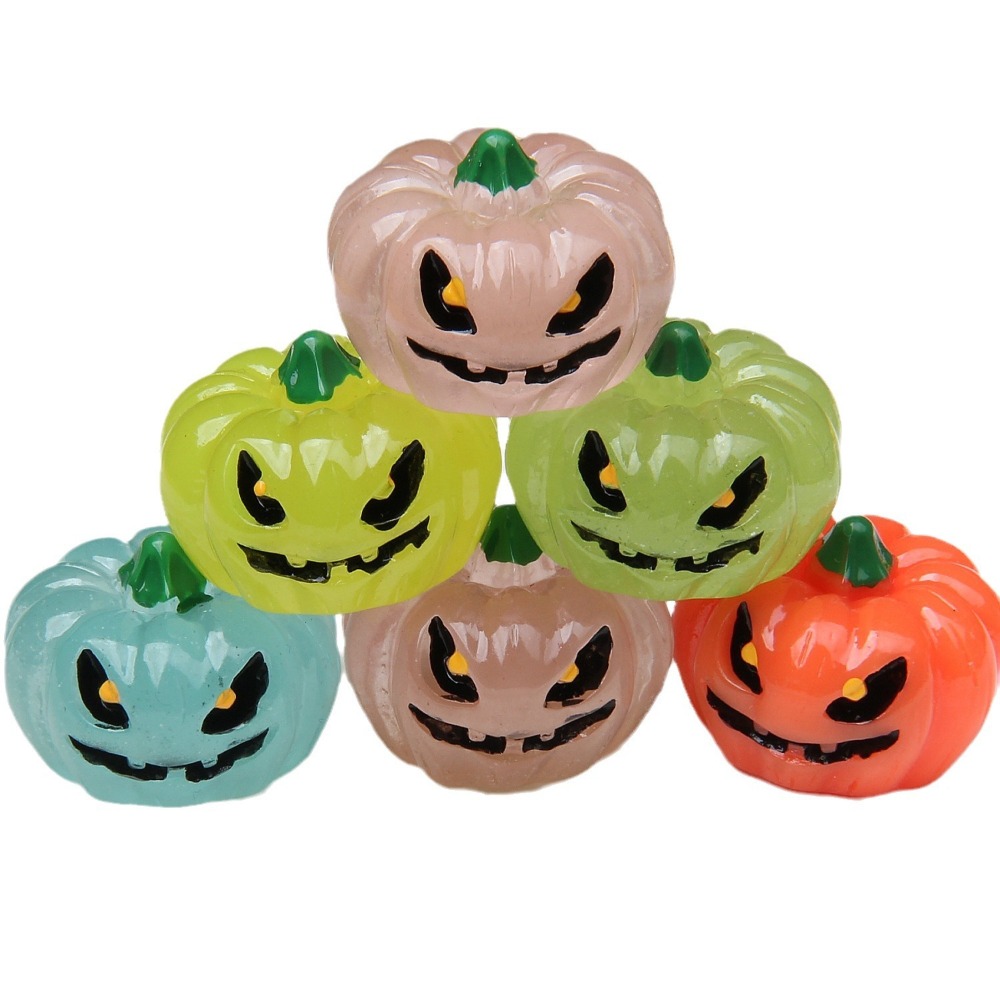 8pcs Colored Halloween Luminous Pumpkin Figures Resin Mini Pumpkin Ornaments Party Accessories Desktop Decoration for Patio Yard Garden
