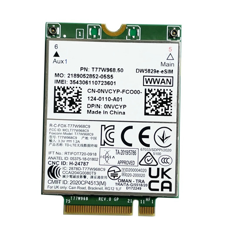 T77W968.50 DW5829e-eSIM .2 4G Modem Module 7320 7330 Laptop