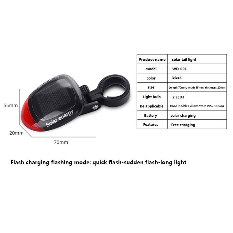 NEW Led Red Bike Solar Energy 3 Modes Seatpost Lamp Rechargeable Tail Rear Accessories Flashlight