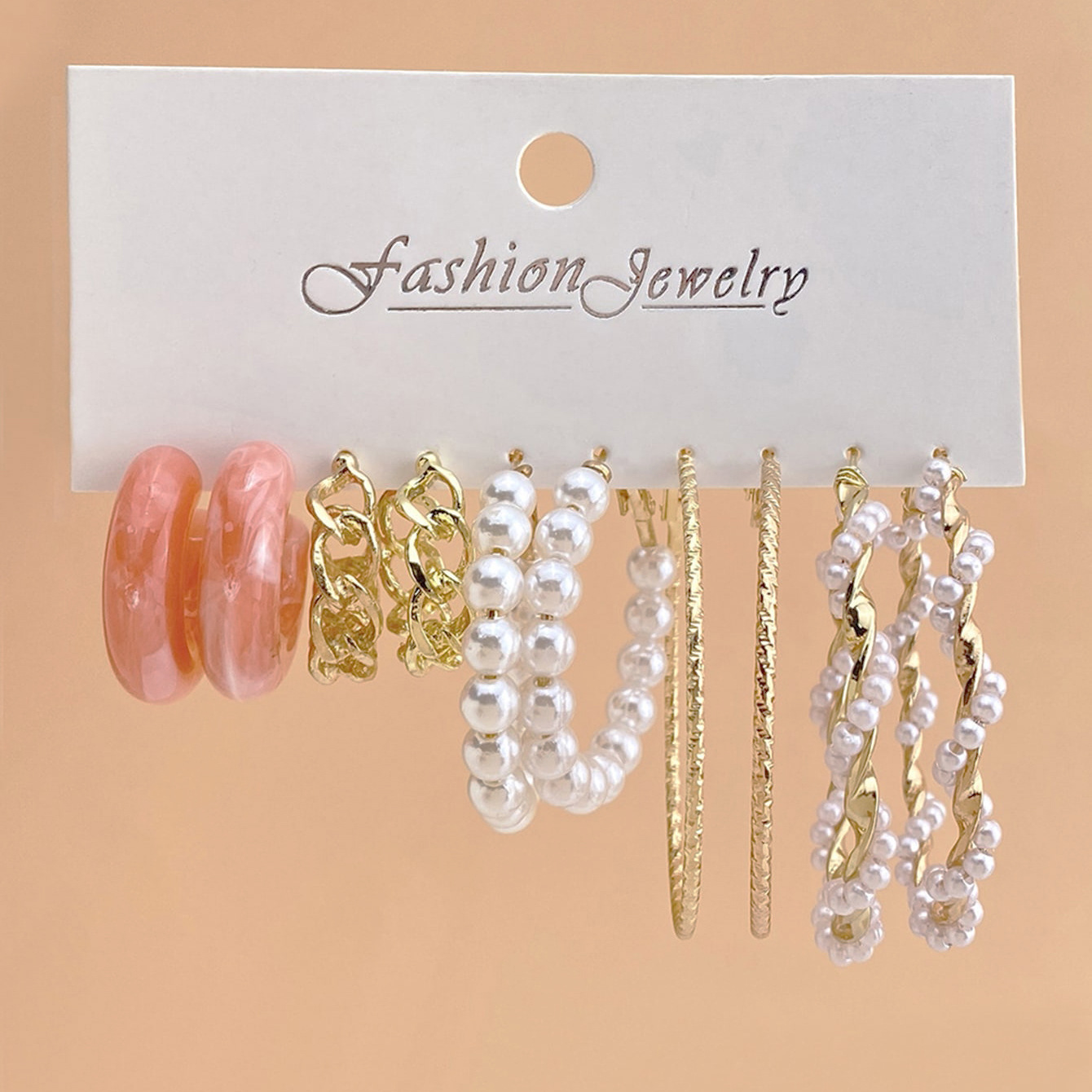 【Hottest Trends】Vintage Elegant Winding Pearl Earrings suit 5 Pair Creative Simple Pink Acrylic Chain Earrings for Women