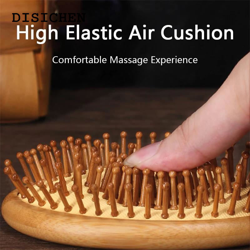 DISICHEN Affordable Bamboo Wood Comb Professional Hair Brush for Massaging The Scalp Hair Care Round Bead Comb Healthy Anti-static Hair Brush