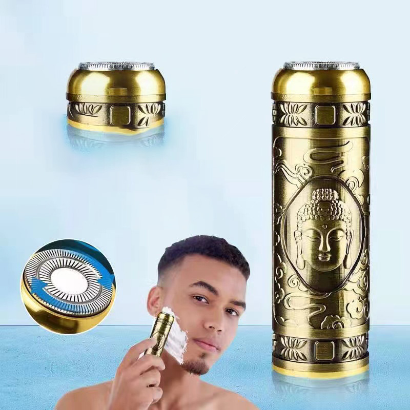 Mini Electric Shaver Men Vintage Buddha Head Rotary Beard Razor Type-c USB Rechargeable Small Portable Shaving Machine