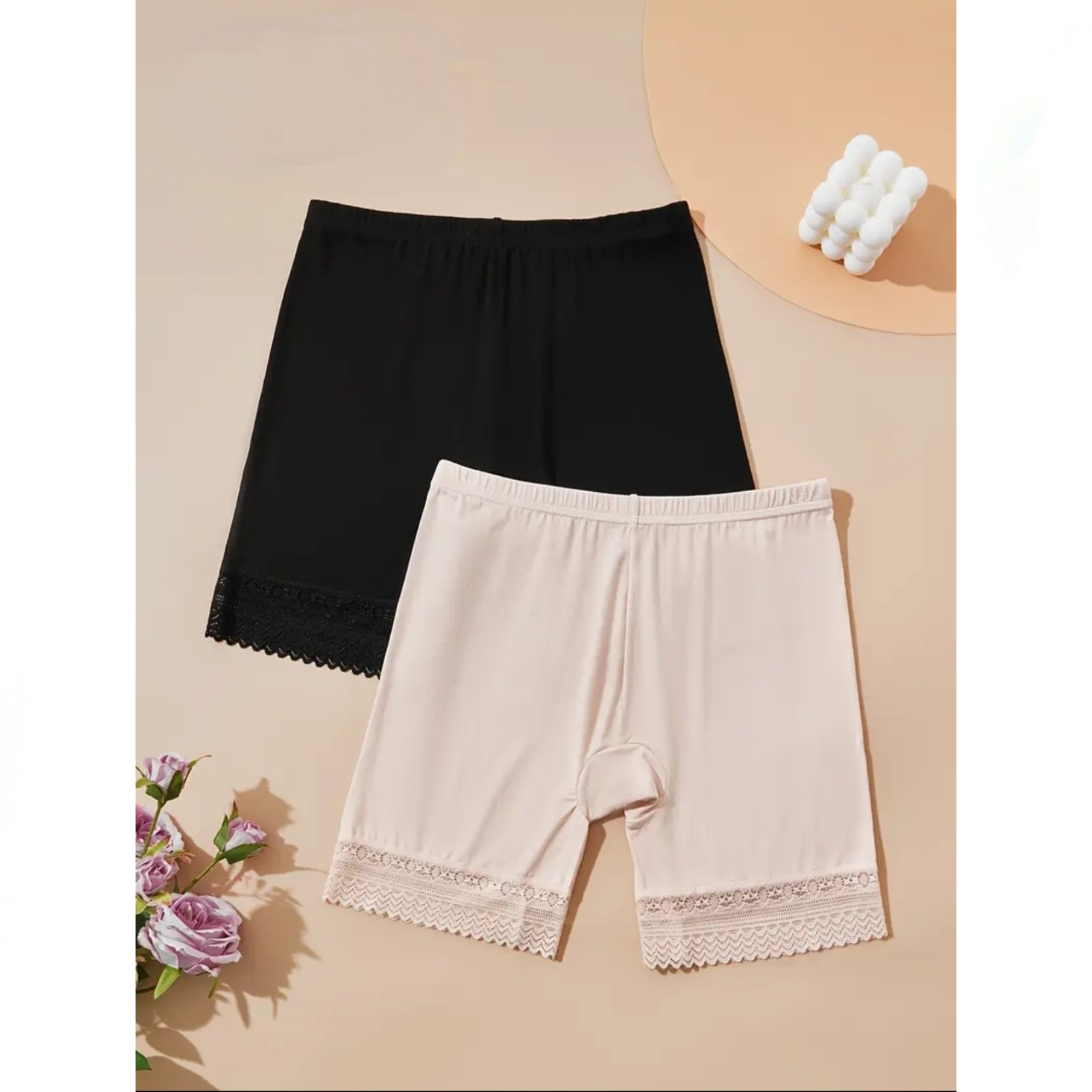 Women's Anti-Chafing Safety Shorts | Lace Trim Inner Shorts | Soft Stretch Underskirt Shorts | Breathable Seamless Comfort Shorts for Dresses & Skirts
