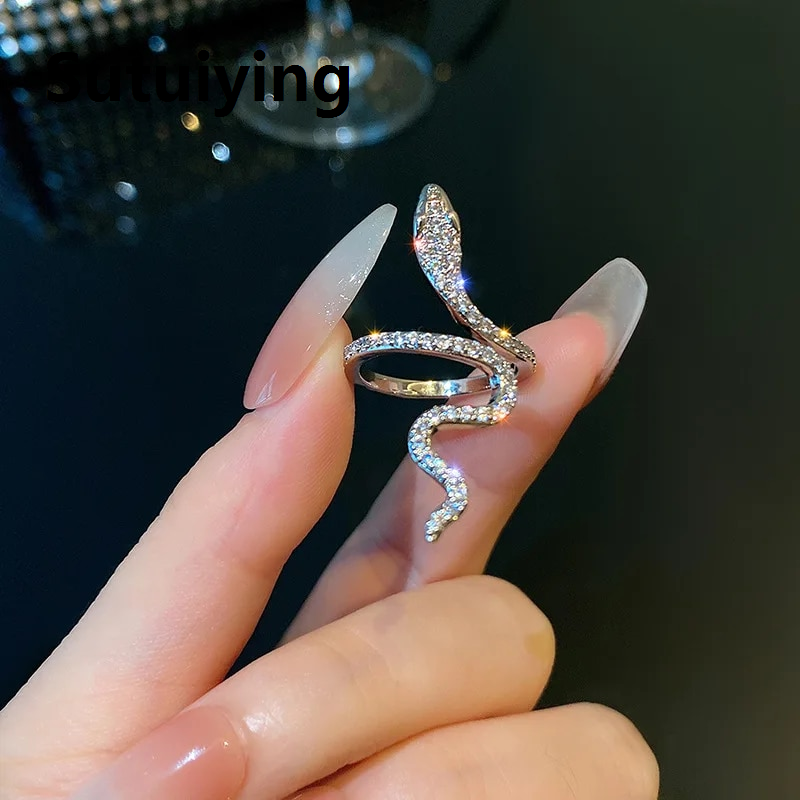 Sutuiying Gothic Rhinestones Open Snake Ring Adjustable Animal Rings Reptile for Men Women Fashion Punk Boy Girl Birthday Jewelry Gifts