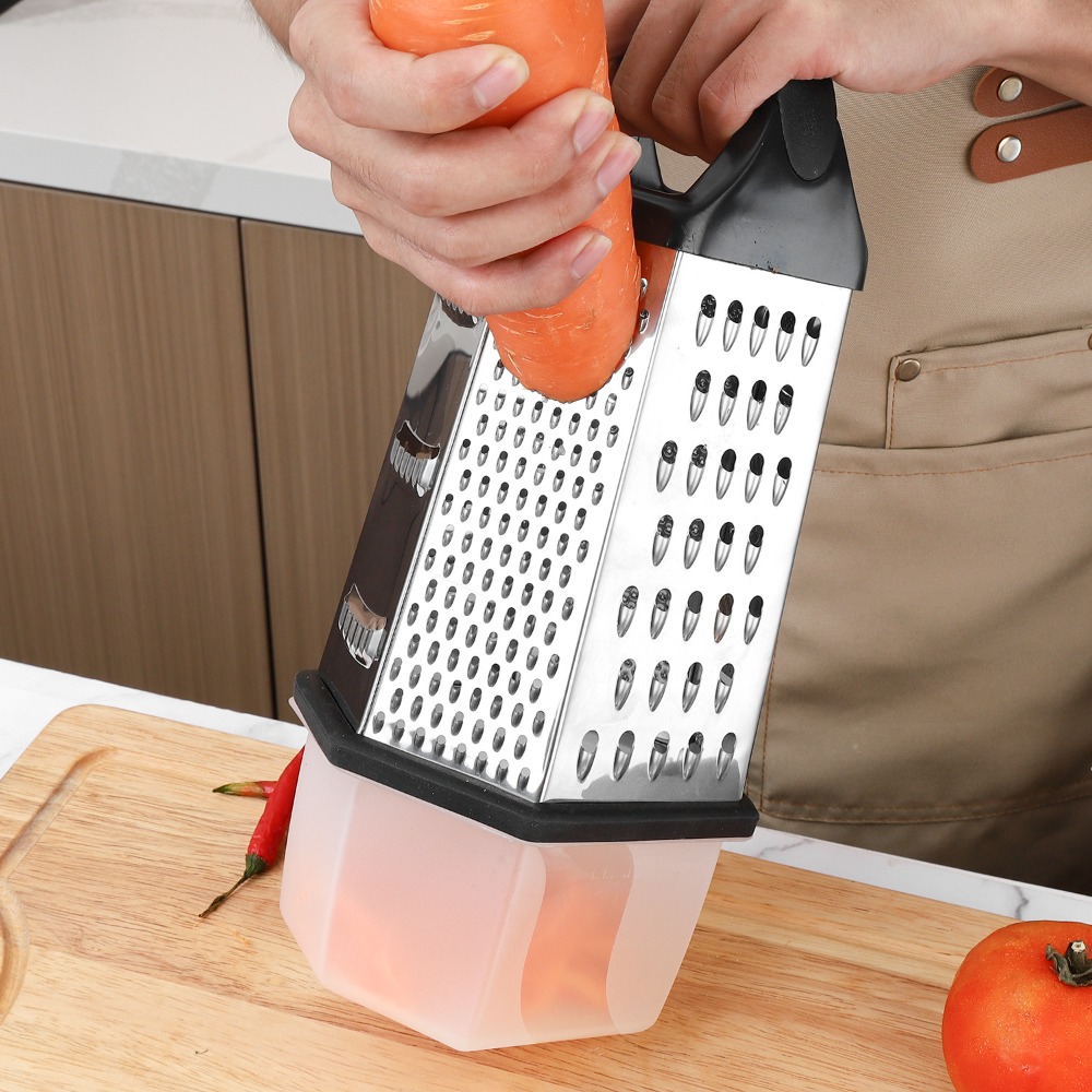 Household 6 Sides Multifunctional Vegetable Grater Manual Stainless Steel Vegetable Slicer Labor-saving with Storage Box Vegetable Shredder Chocolate