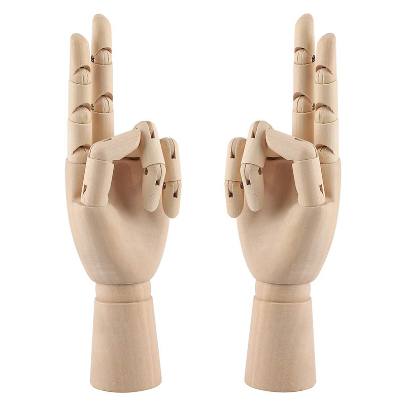 Wooden Hand Model Set 2 PCS, 12 Inches Left and Right Hand Model Set Art Mannequin Figure with for Hand Jewelry Display, Decoration
