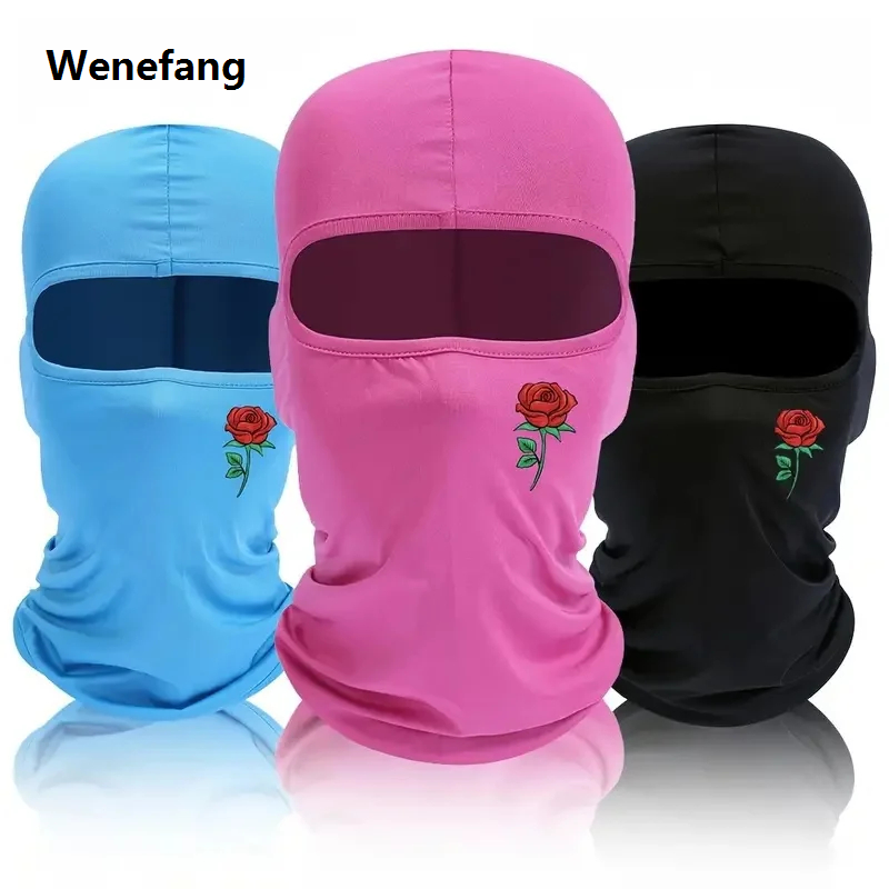 Wenefang 1PC UV Protection Breathable Retro Rose Print Ski Mask for Men Fashion Women Balaclava Hat Face Mask Cycling Mask Sunscreen Headcover