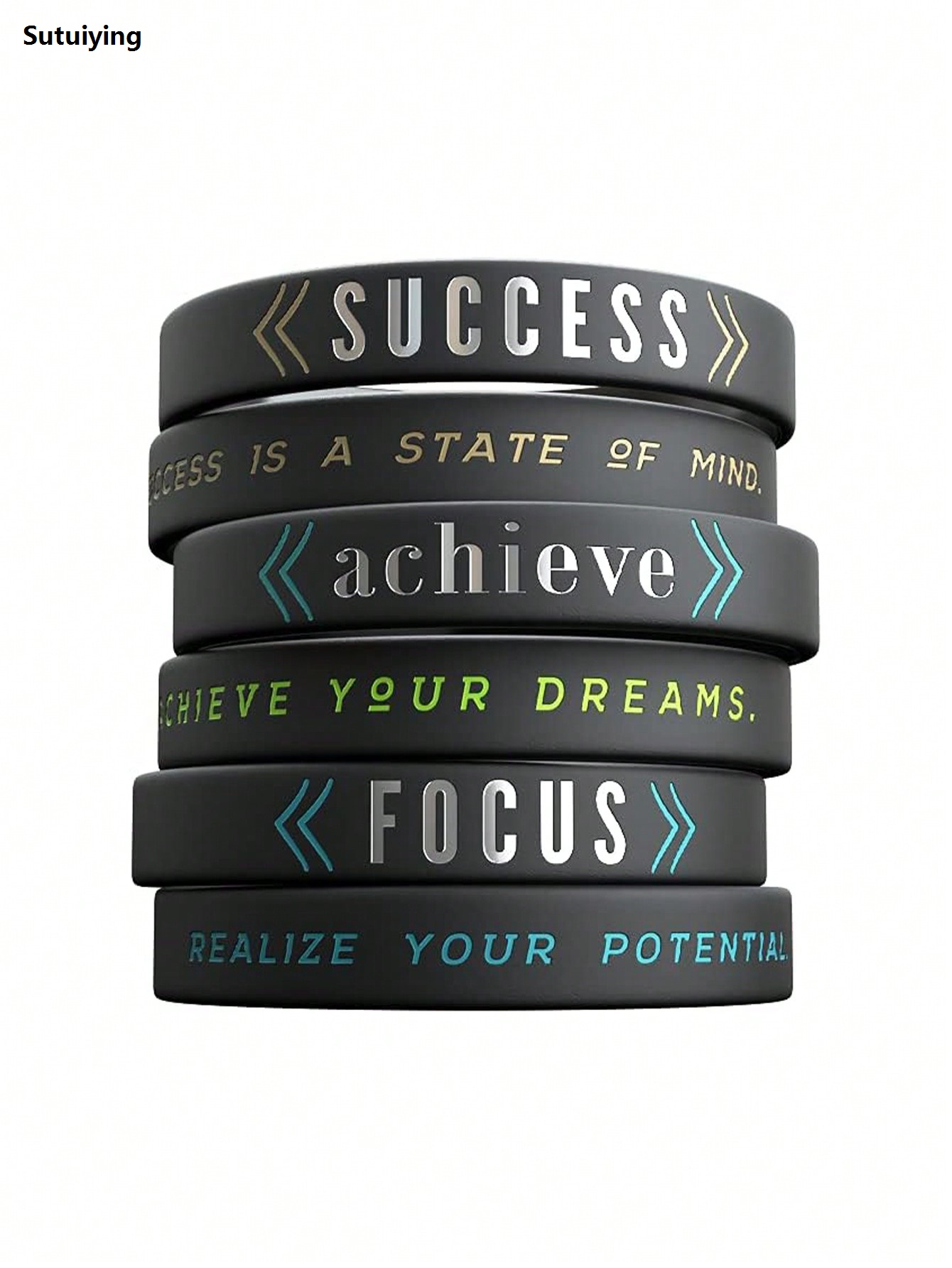 Sutuiying 6/12pcs Success, gain, focus-inspiring silicone wristbands with Fifty percent discount inspirational messages-adult size for both men and women