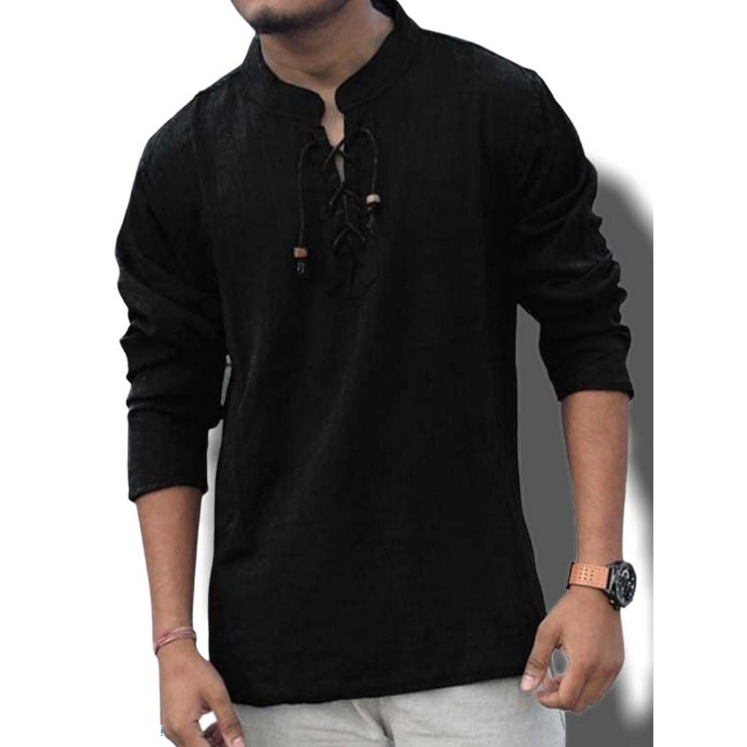 Laced Up Kurta Shirt For Men